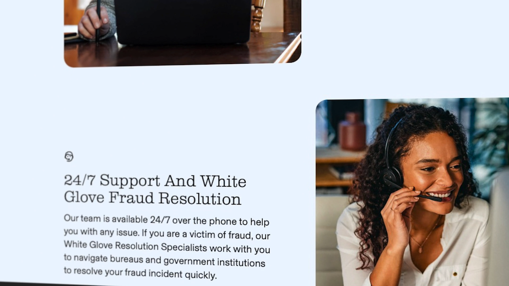 Screenshot showing Aura Identity Theft Protection 27/7 Support and White Glove Fraud Resolution